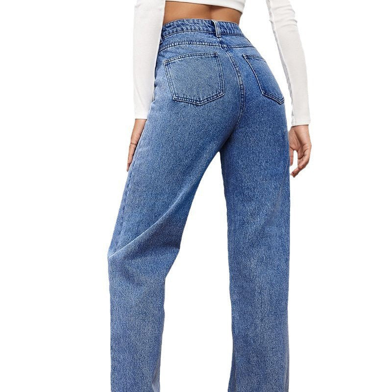 Fashion Straight Jeans Women's Mid Waist