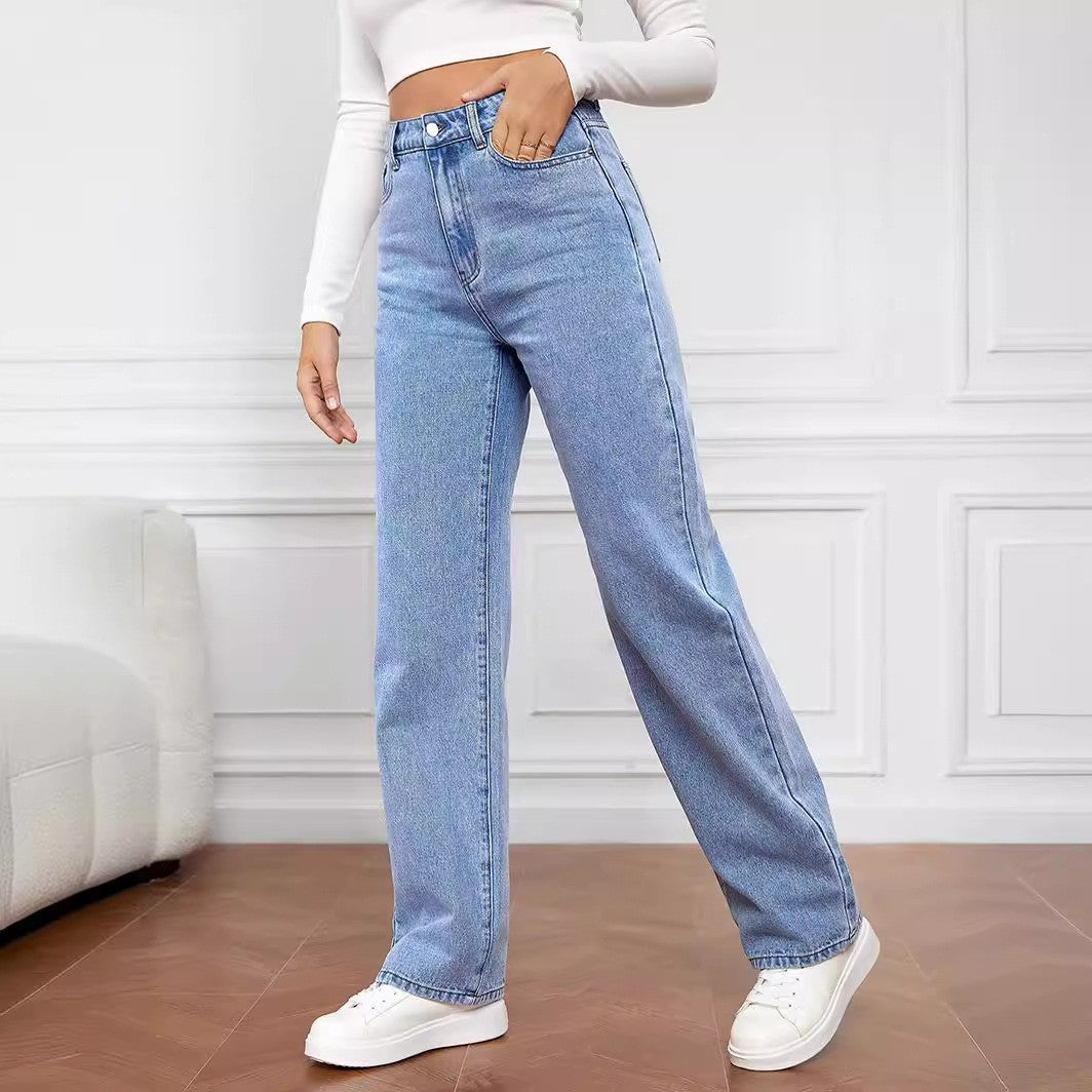Fashion Straight Jeans Women's Mid Waist